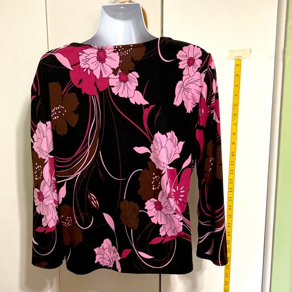 DRESS BARN Floral Cowl Round Neck Long Sleeve Blouse Top Women Medium Petite - Picture 7 of 8